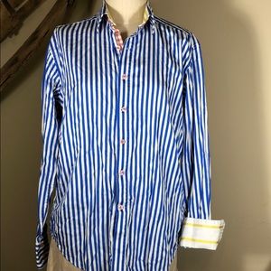 Robert Graham X blue striped shirt -men’s medium